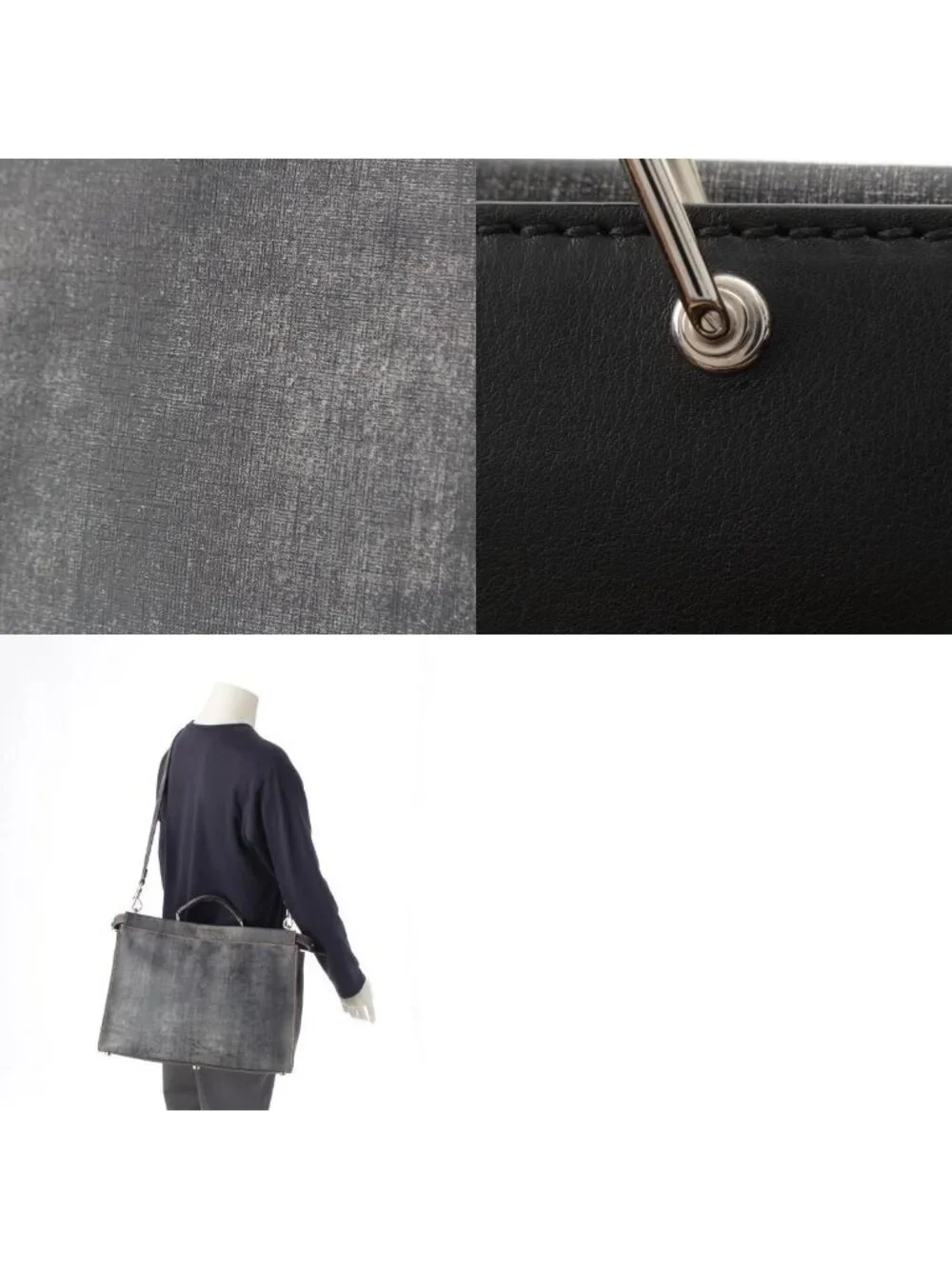 Fendi Peekaboo Leather 2-Way Shoulder Business Bag Indigo